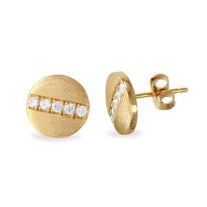 14K MATT FINISH YELLOW GOLD OVER 925 STERLING SILVER STUD EARRINGS W/ ACCENTS